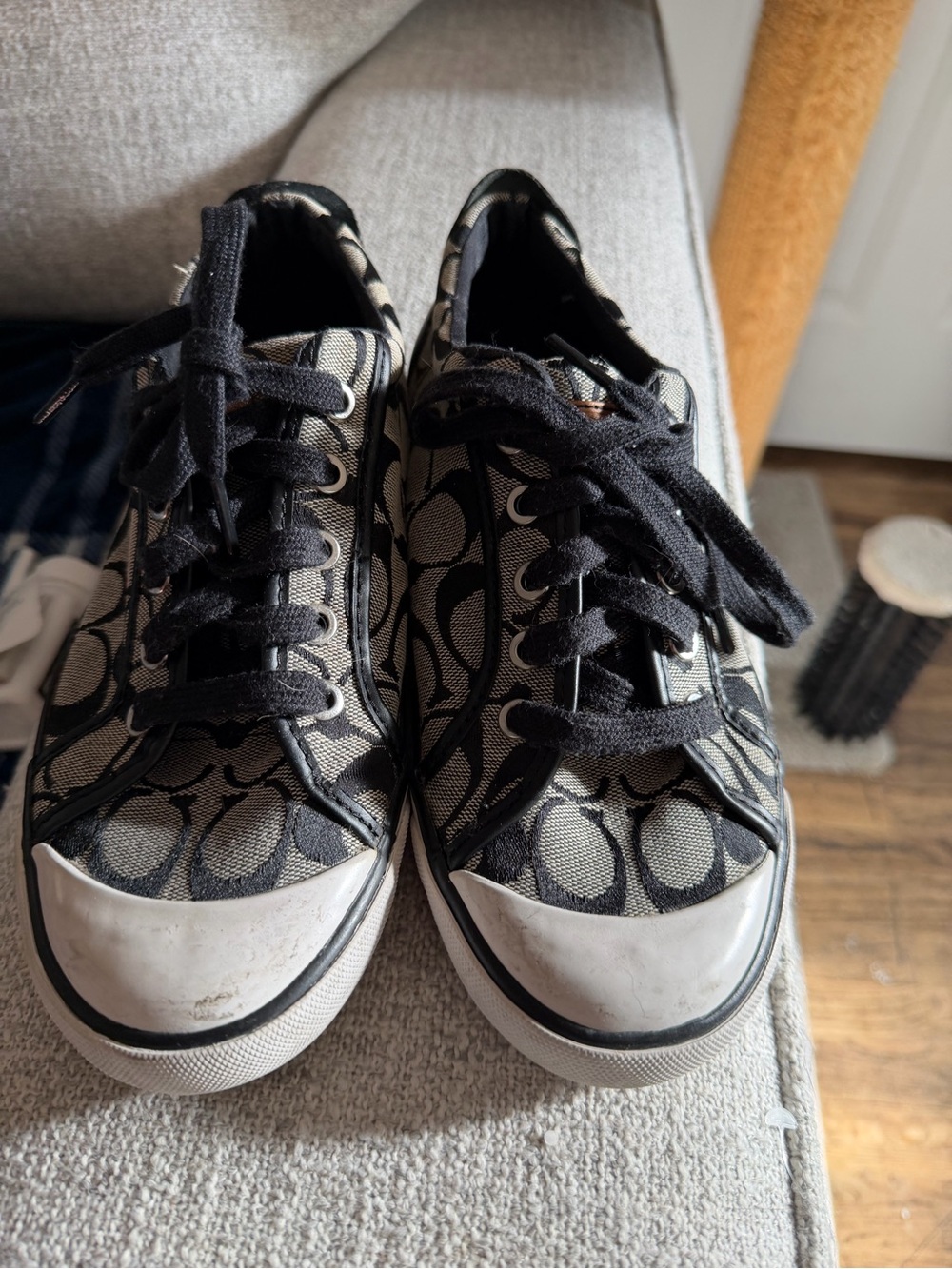 Coach Women's Black & Cream Signature Canvas Lace-Up Sneakers